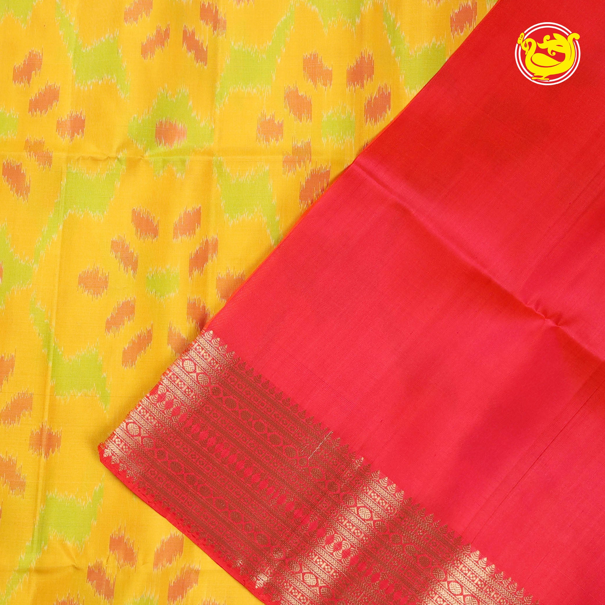 Yellow with red ikat soft silk saree