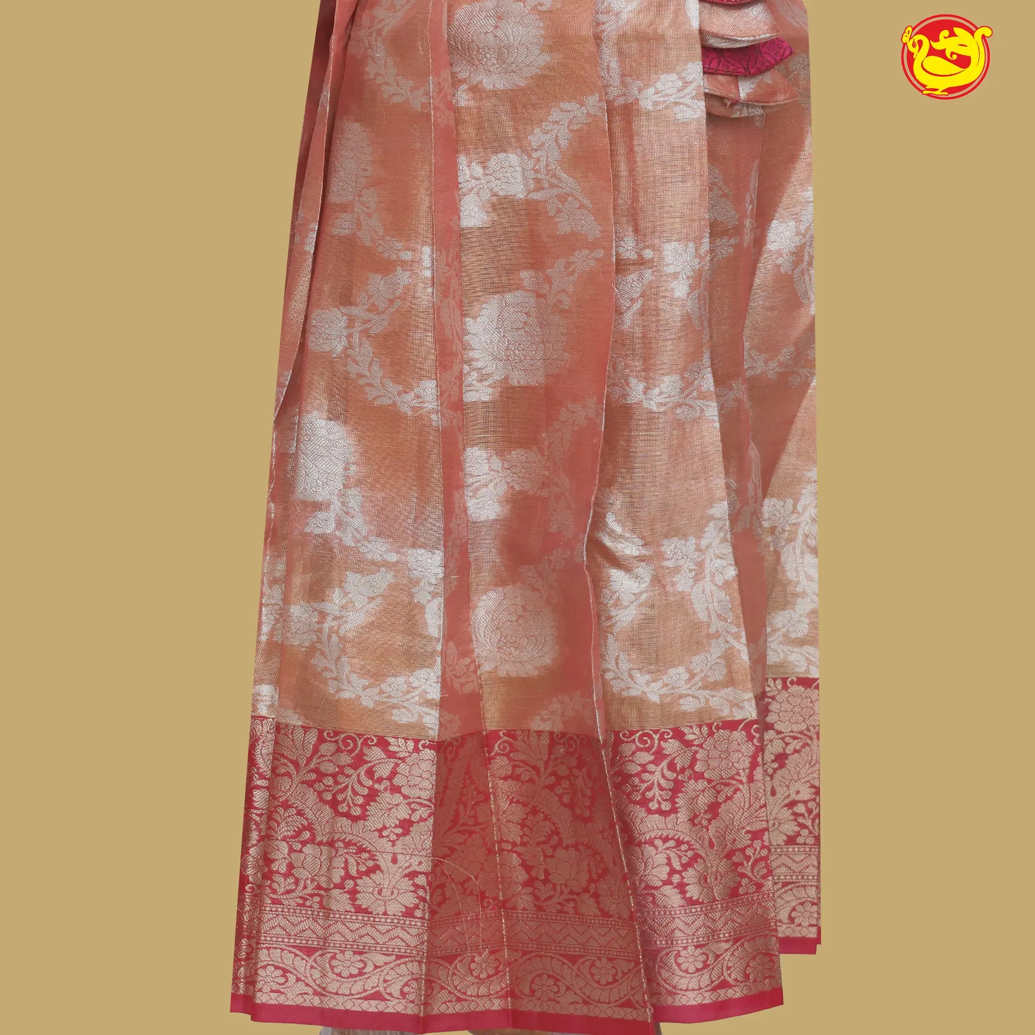 Peach with Pink Branded Ladies Readymade Pattu Pavadai Set