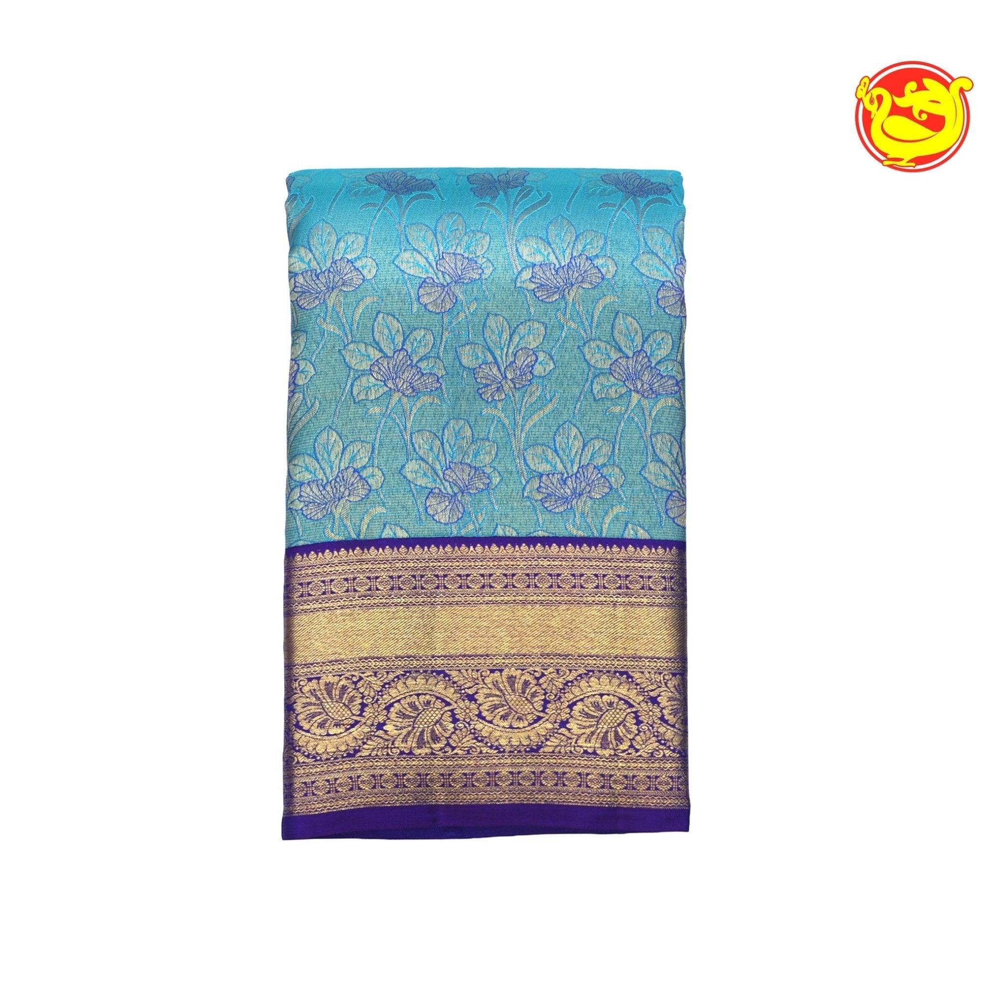 Peacock Blue Wedding Silk Saree With Purple Pallu - Thenianantham