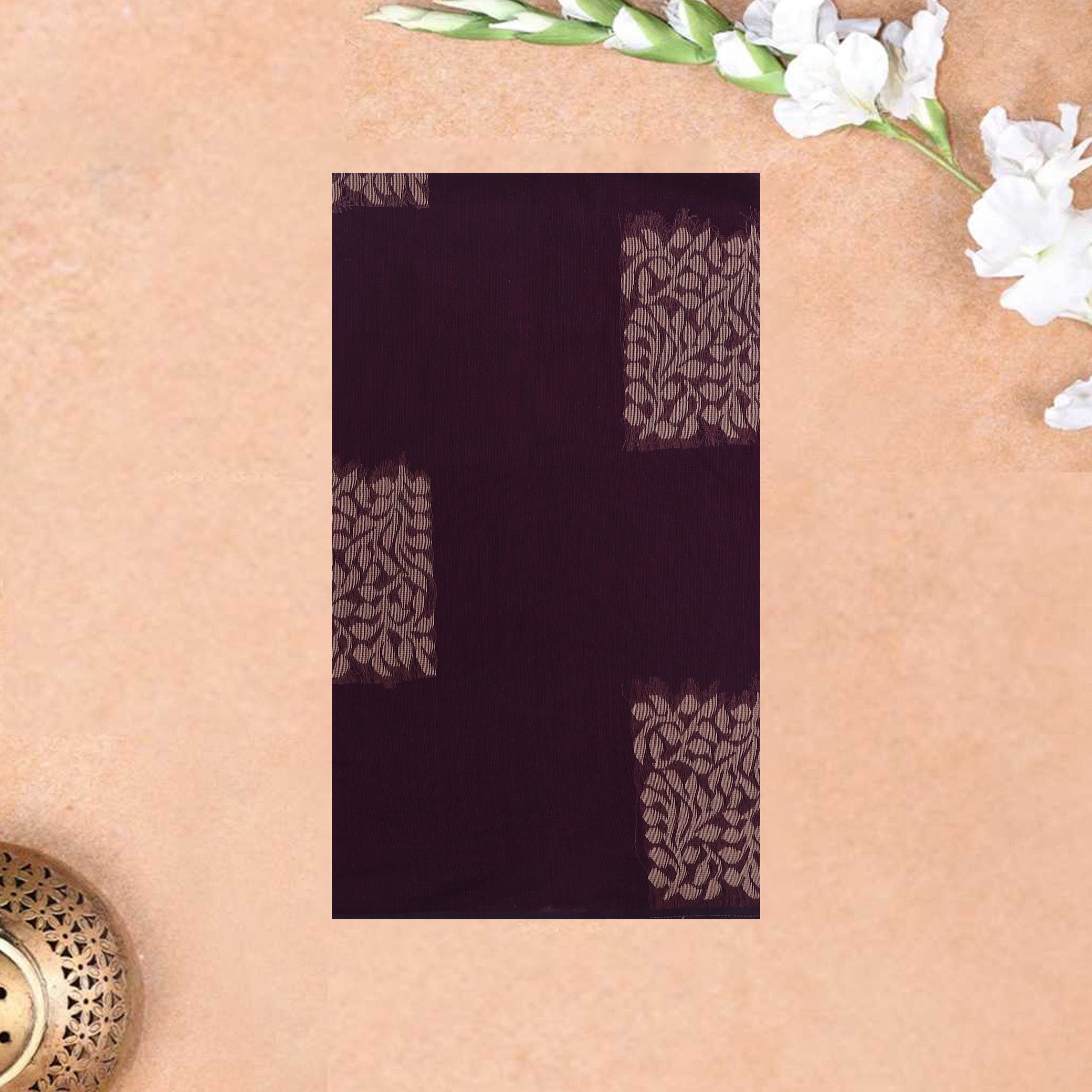 Wine purple With Sandal Zari Silk Cotton Saree