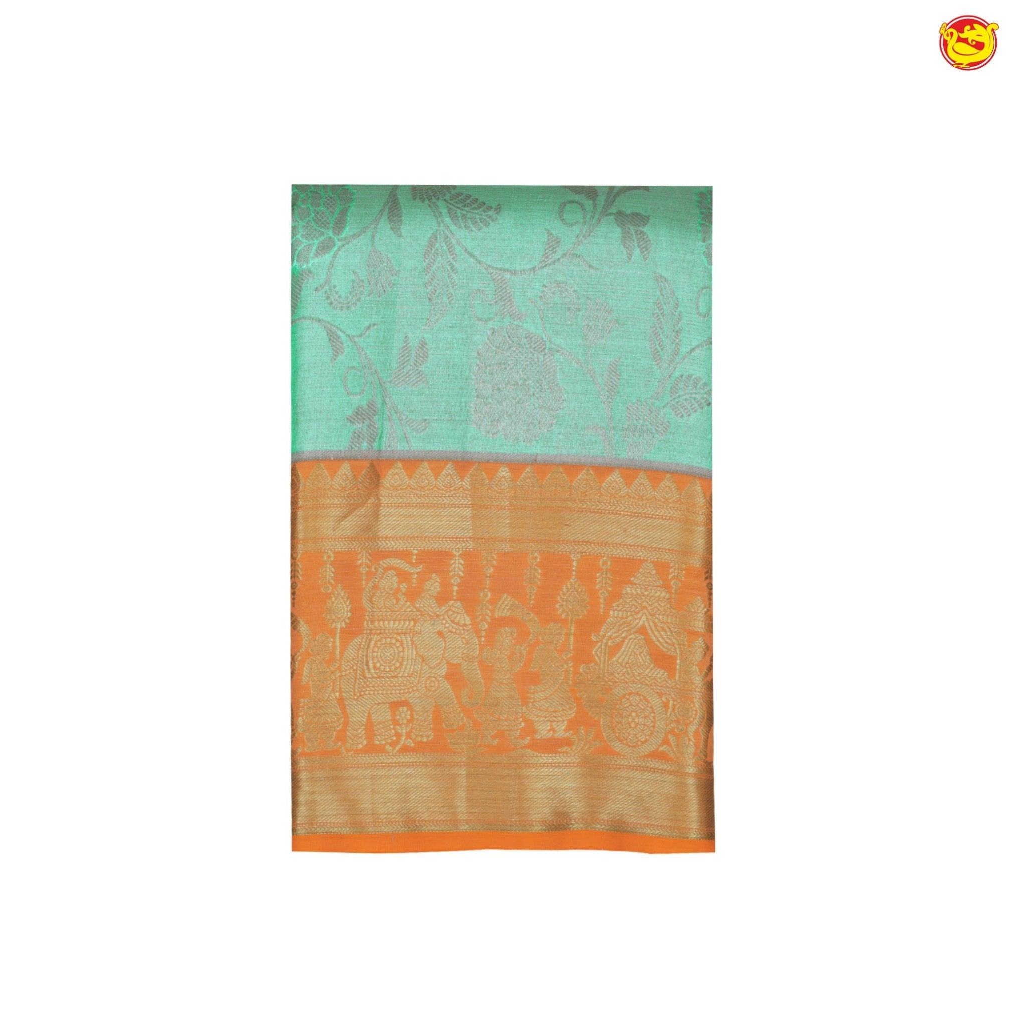 Sea green with orange pure Kanchipuram silk saree