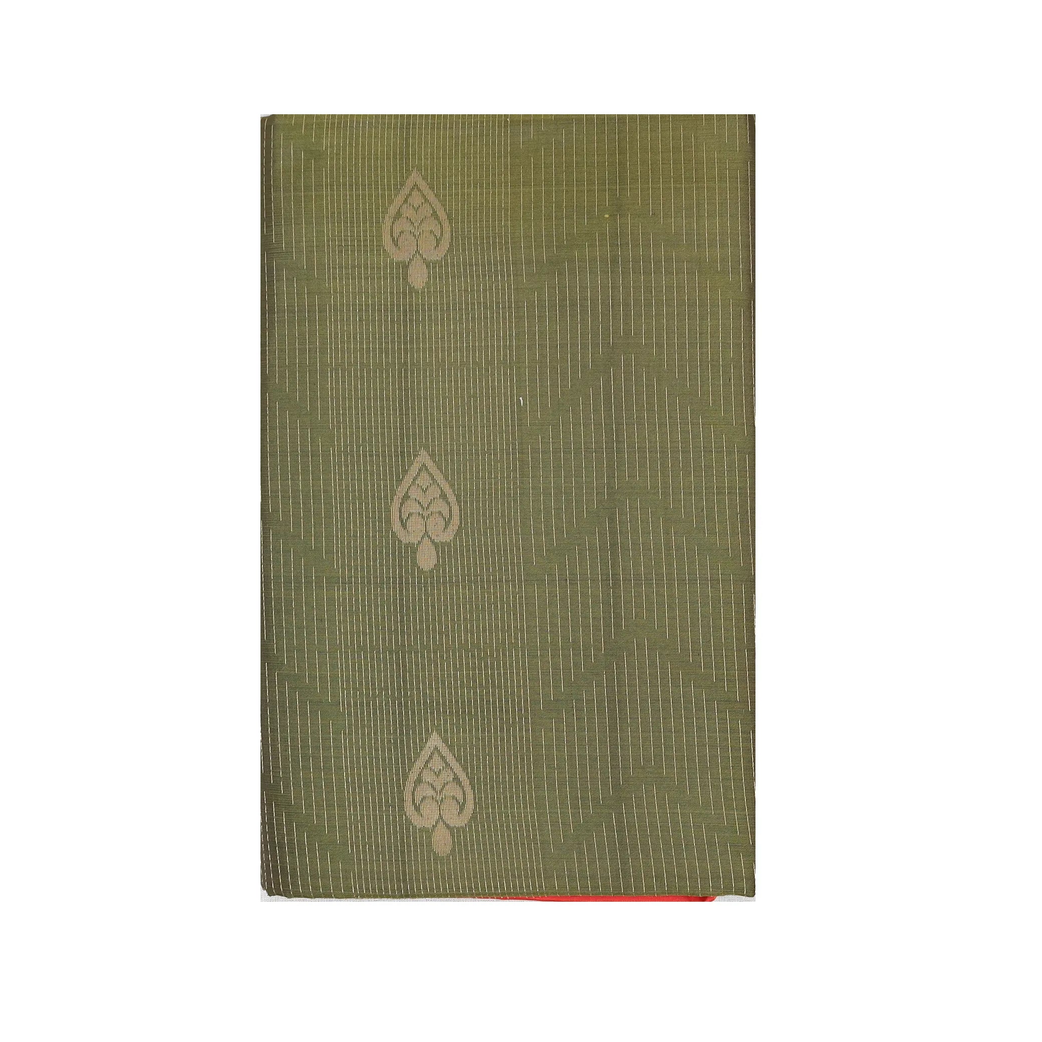 Mossy green with orange soft silk saree