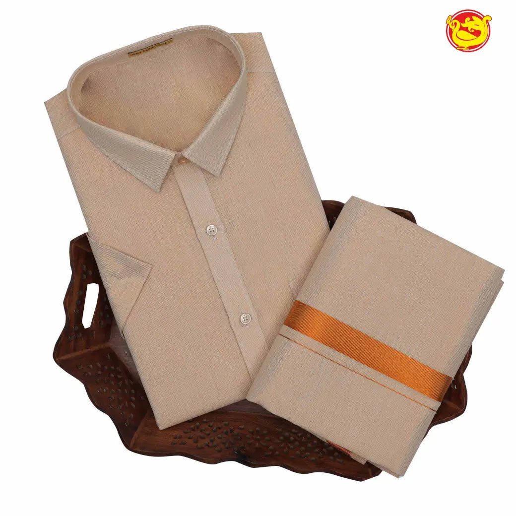 Copper tissue cotton readymade shirt and flexi fit dhoti