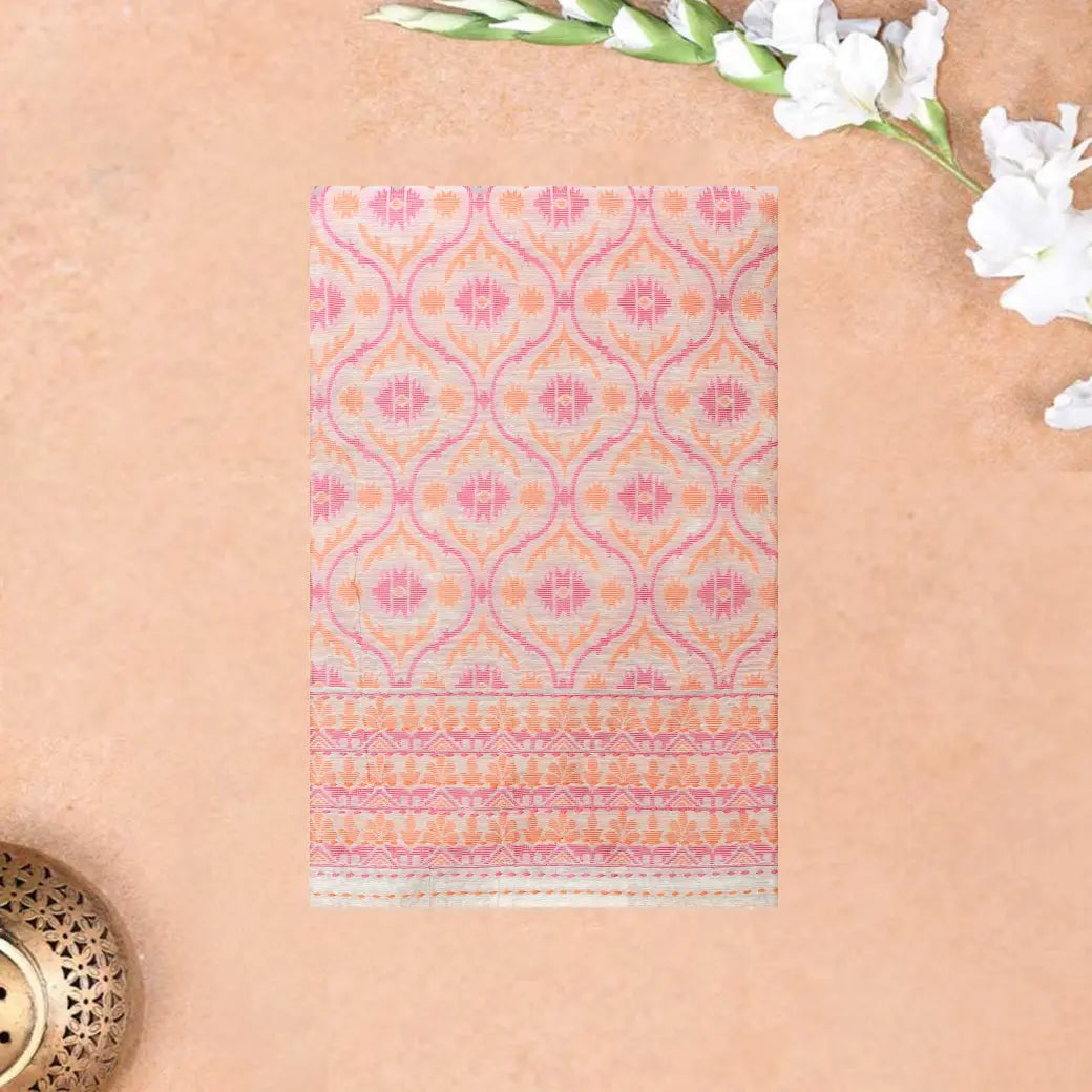 Off-white with Light Pink Ladies Cotton Chudithar Set Material