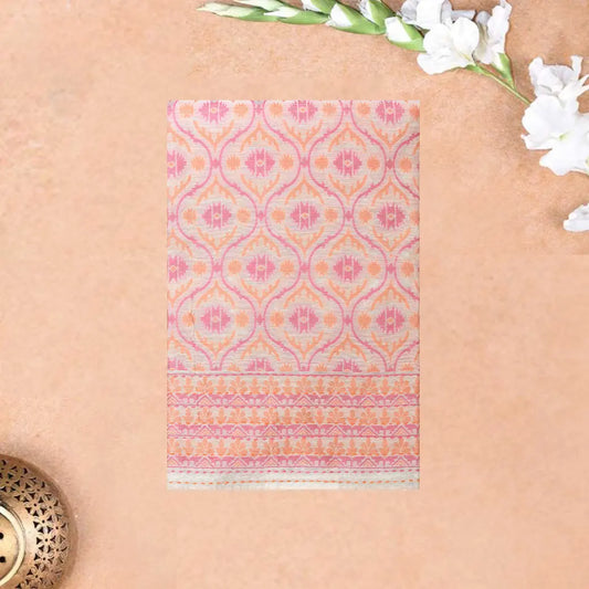 Off-white with Light Pink Ladies Cotton Chudithar Set Material