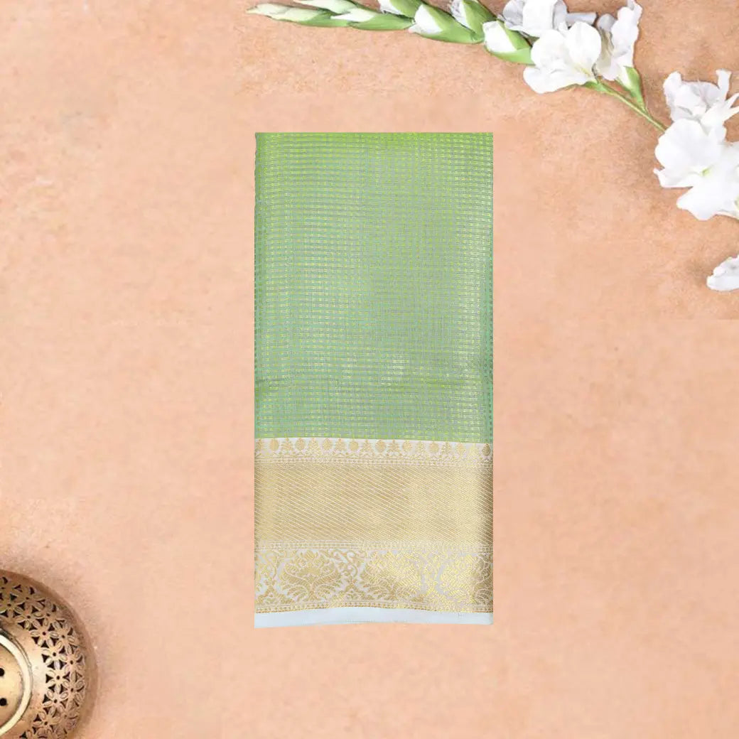 Pastel Green with Gold Tissue Semi Silk Saree