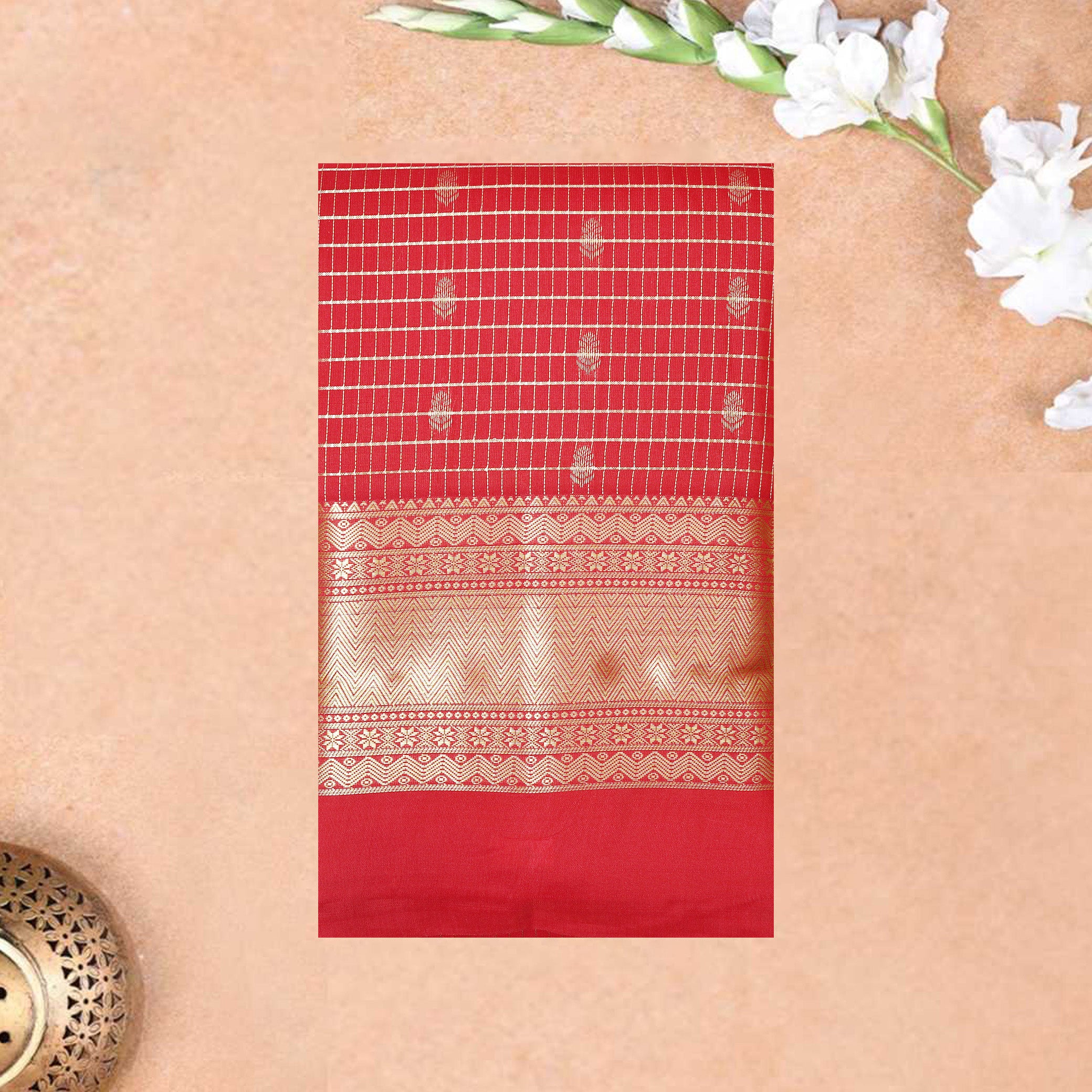 Red Colour With  Gold Zari Yuvana Semi Soft Silk Saree