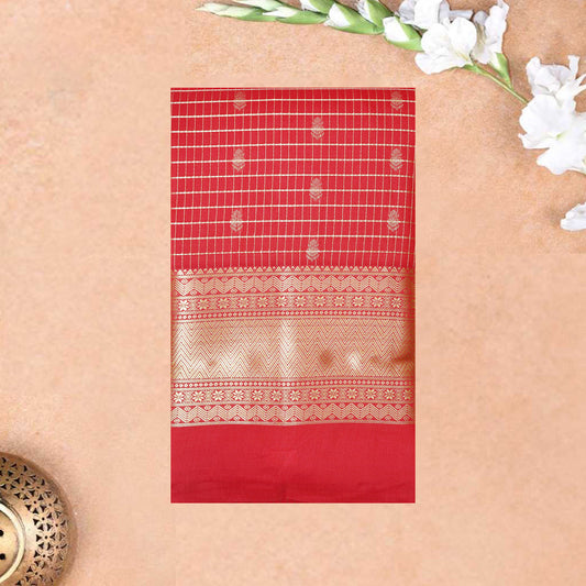 Red Colour With  Gold Zari Yuvana Semi Soft Silk Saree