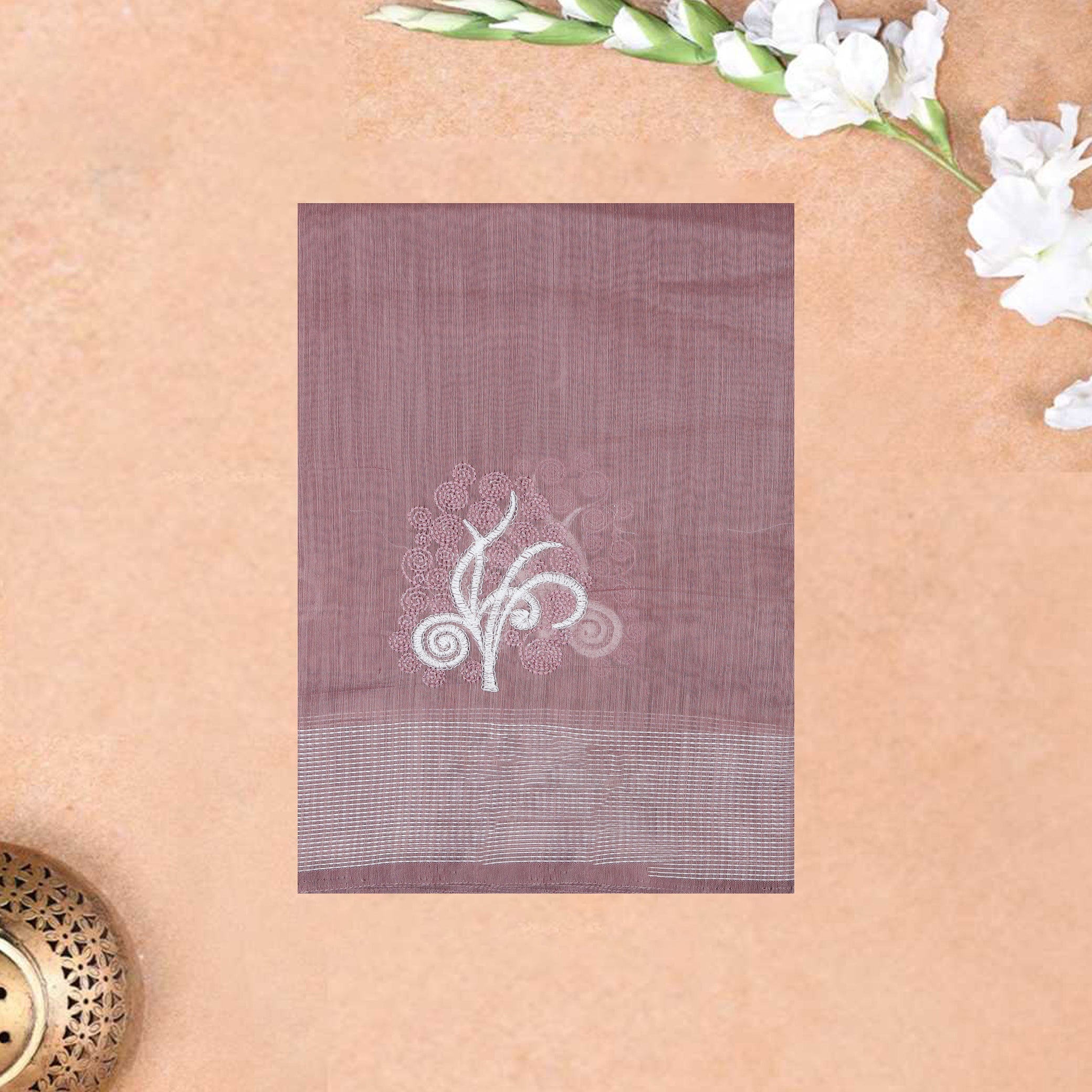 Rosy brown Color Linen Cotton Saree