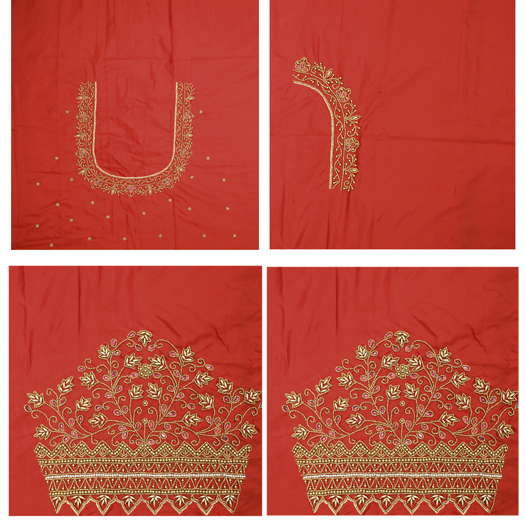 Coral Red Bridal Aariwork Blouse