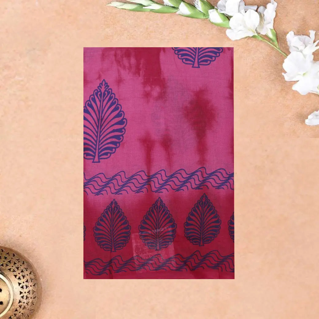Rani Pink with Red-Purple Sungudi Cotton Saree without Blouse