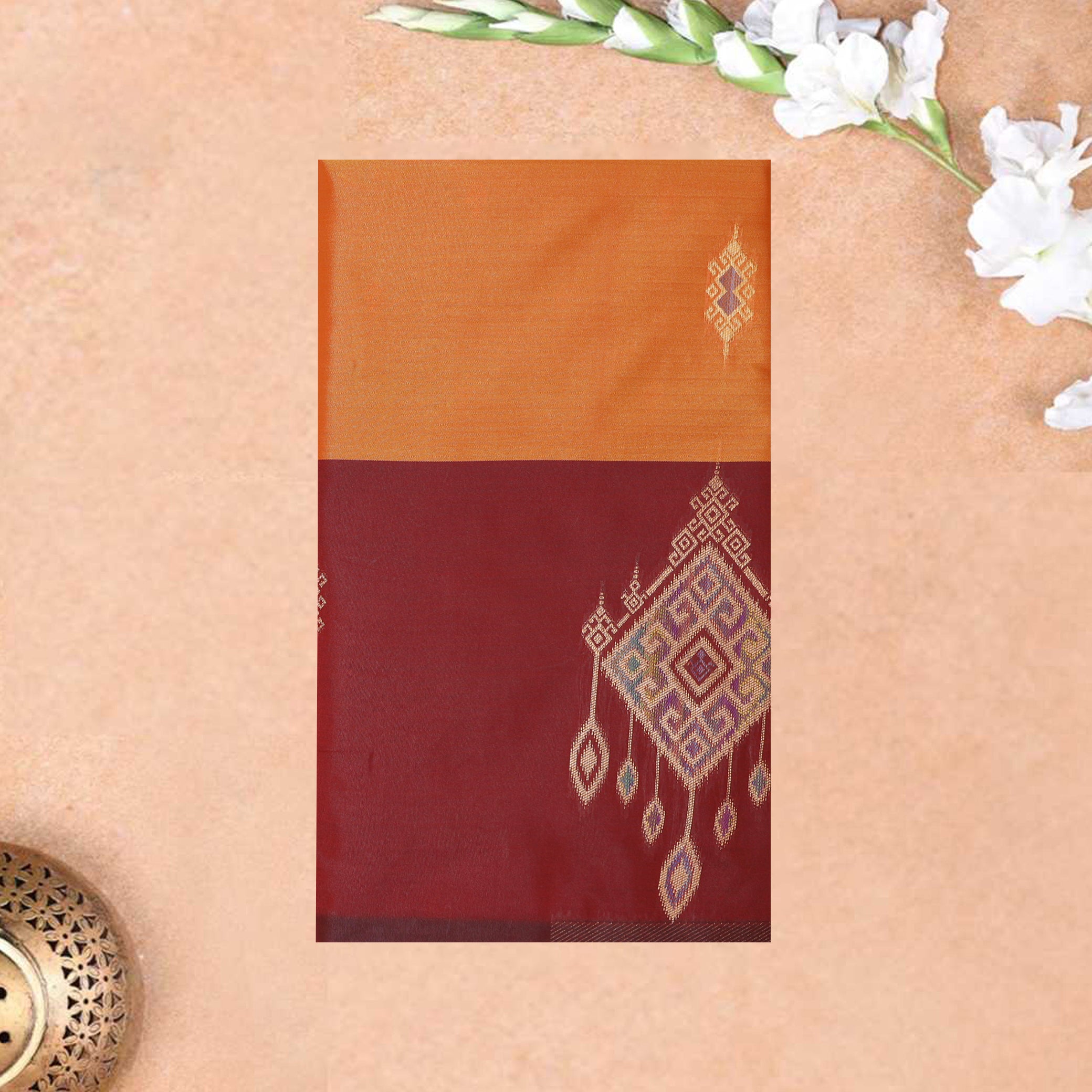 Orange with Dark Red Soft Silk Saree