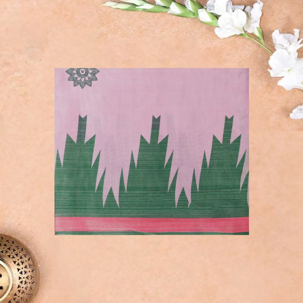 Light Pink with Green  Tissue Silk Saree