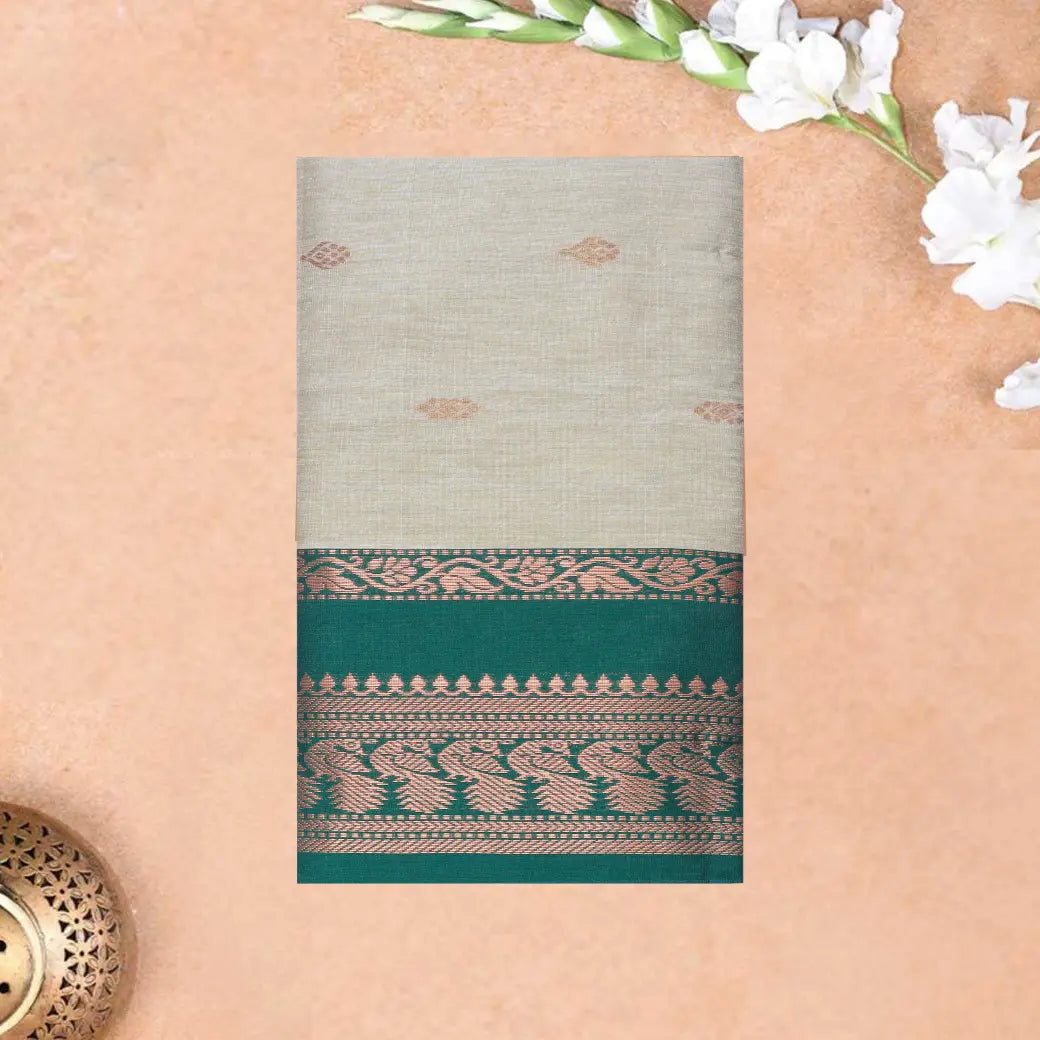 Sandal With Green Premium Quality Kalyani Cotton Saree