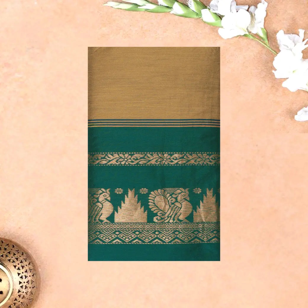 Sandal With Green Premium Quality Kalyani Cotton Saree