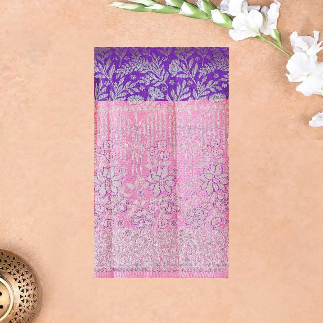Purple with Light Pink  Kanchipuram Wedding silk saree