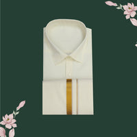 Art Silk  – Men’s Shirt & Dhoti Set  Off -White Colour With Gold  Zari Border
