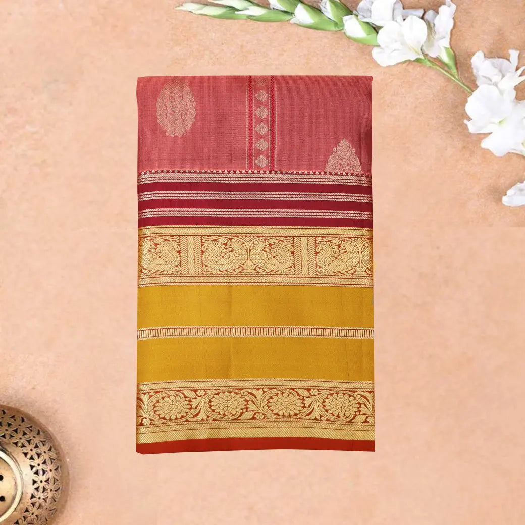 Peach with Maroon hamsam silk saree