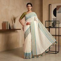 Off White With Multi Colour  Mul Mul Cotton Saree