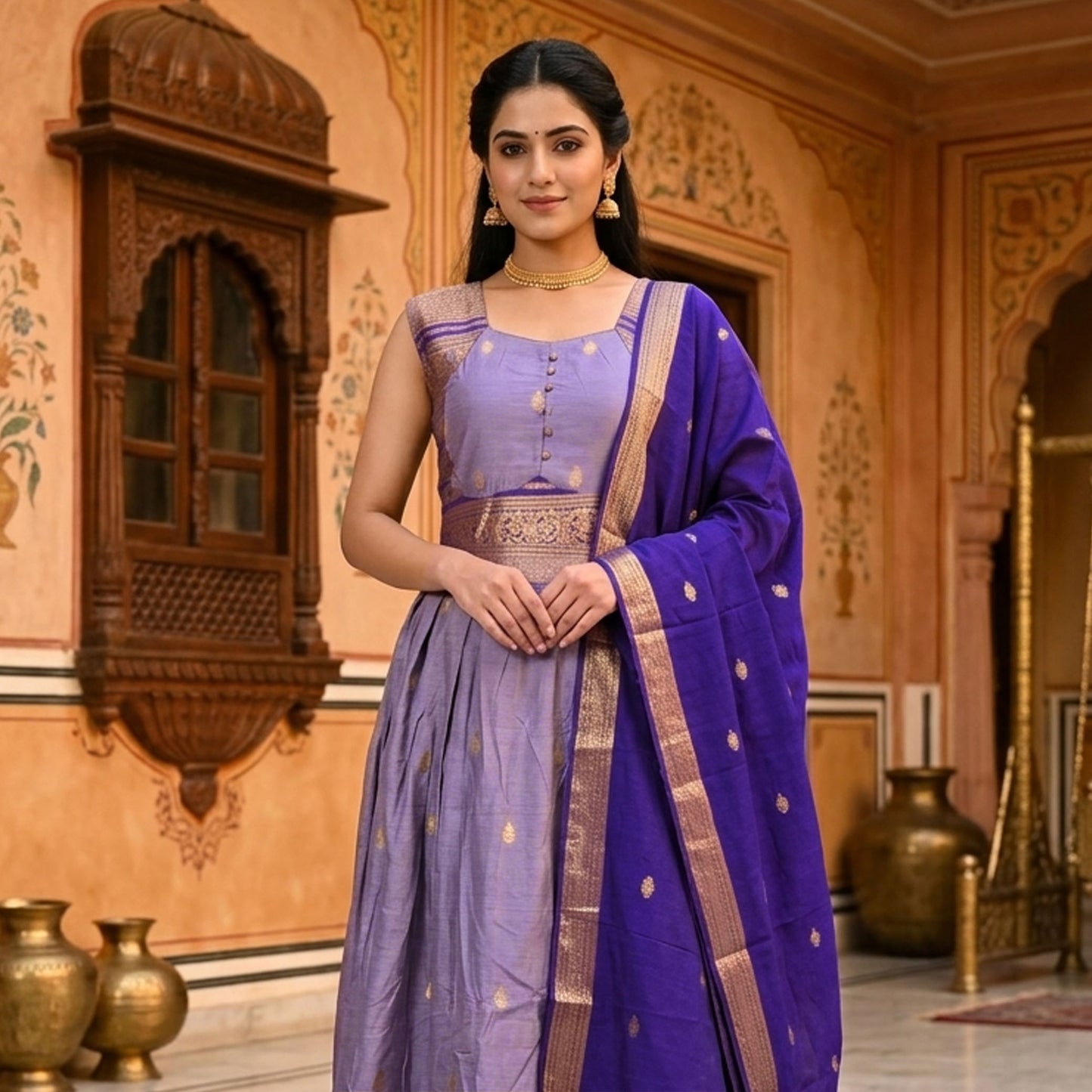 Lavender With Vioet Trendy Ladies Ethnic Gowns