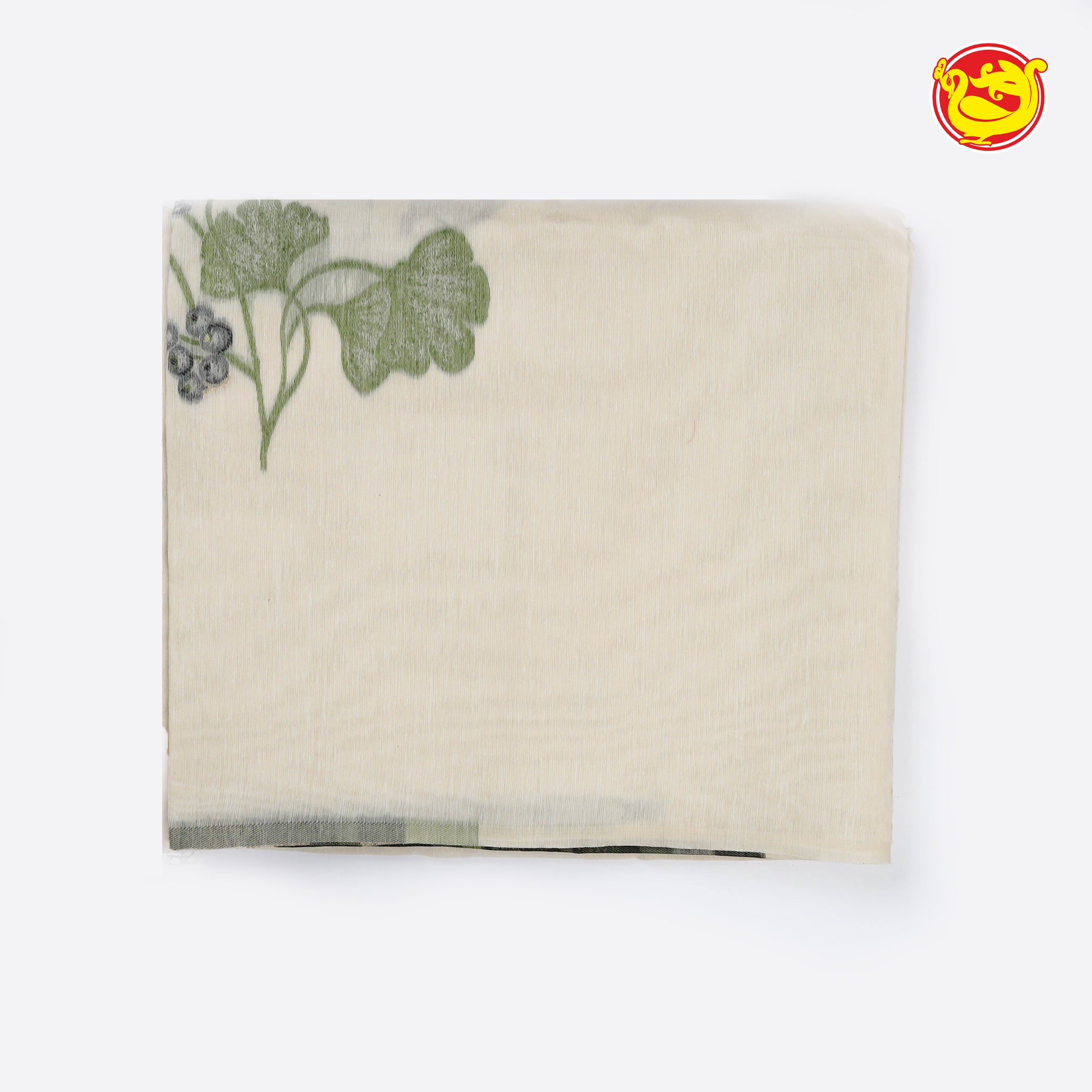 Half white soft cotton saree with floral motifs