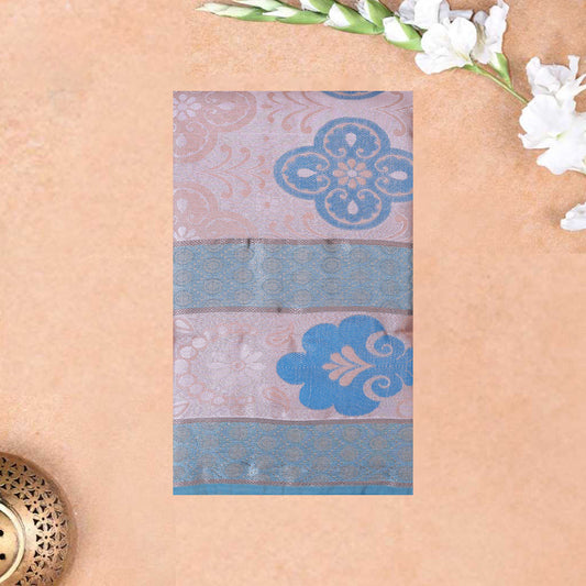 Light Pink with Blue Floral Design Tissue Silk Saree