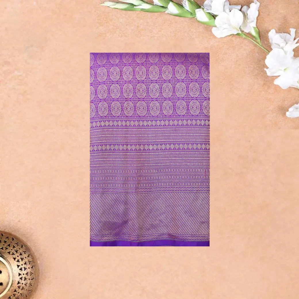 Violet with Traditional Circular Motifs in Gold Zari Border Wedding Silk Saree