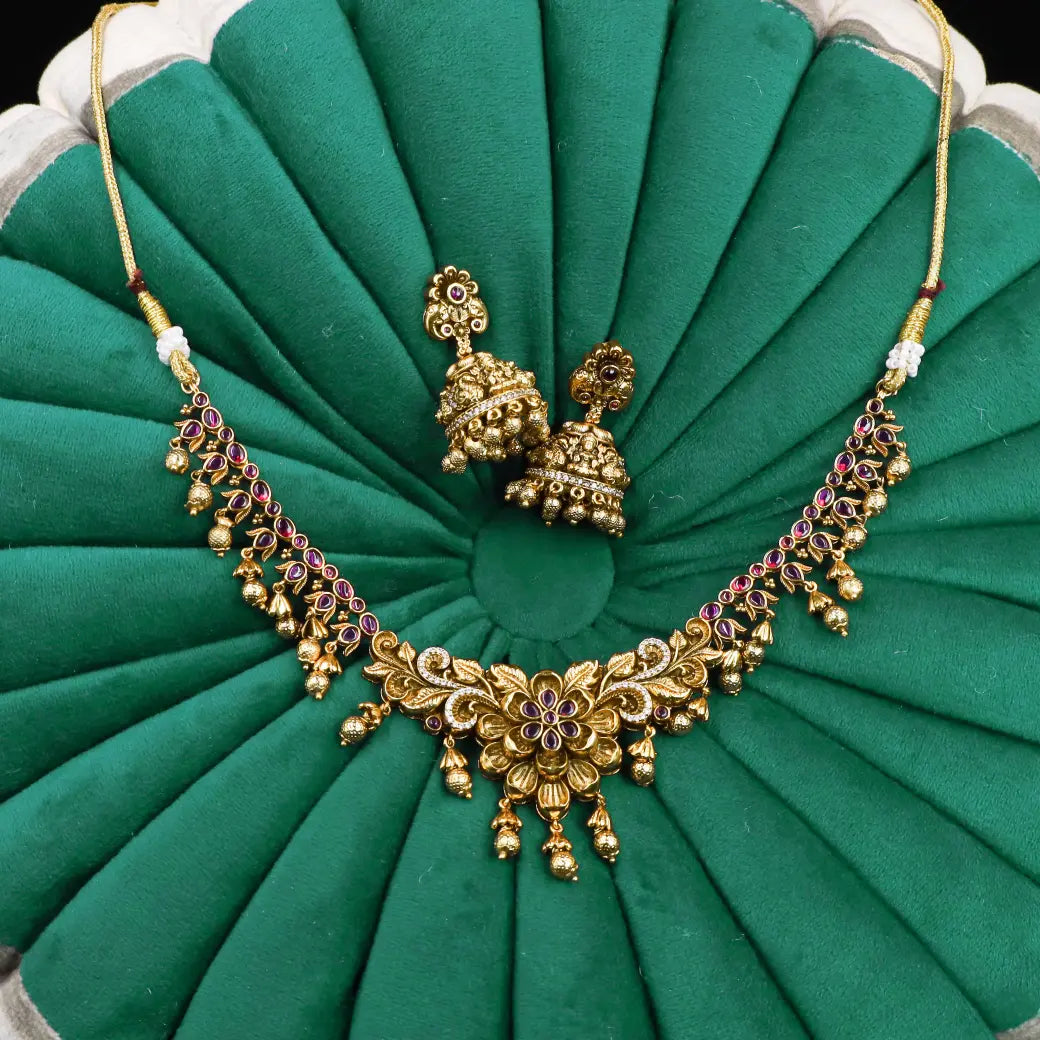 Antique necklace with jhumkas pair