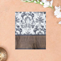 Pure Tussar Silk Saree White and  Grey Shade With Floral Design and Painted Prints and Zari Woven Border