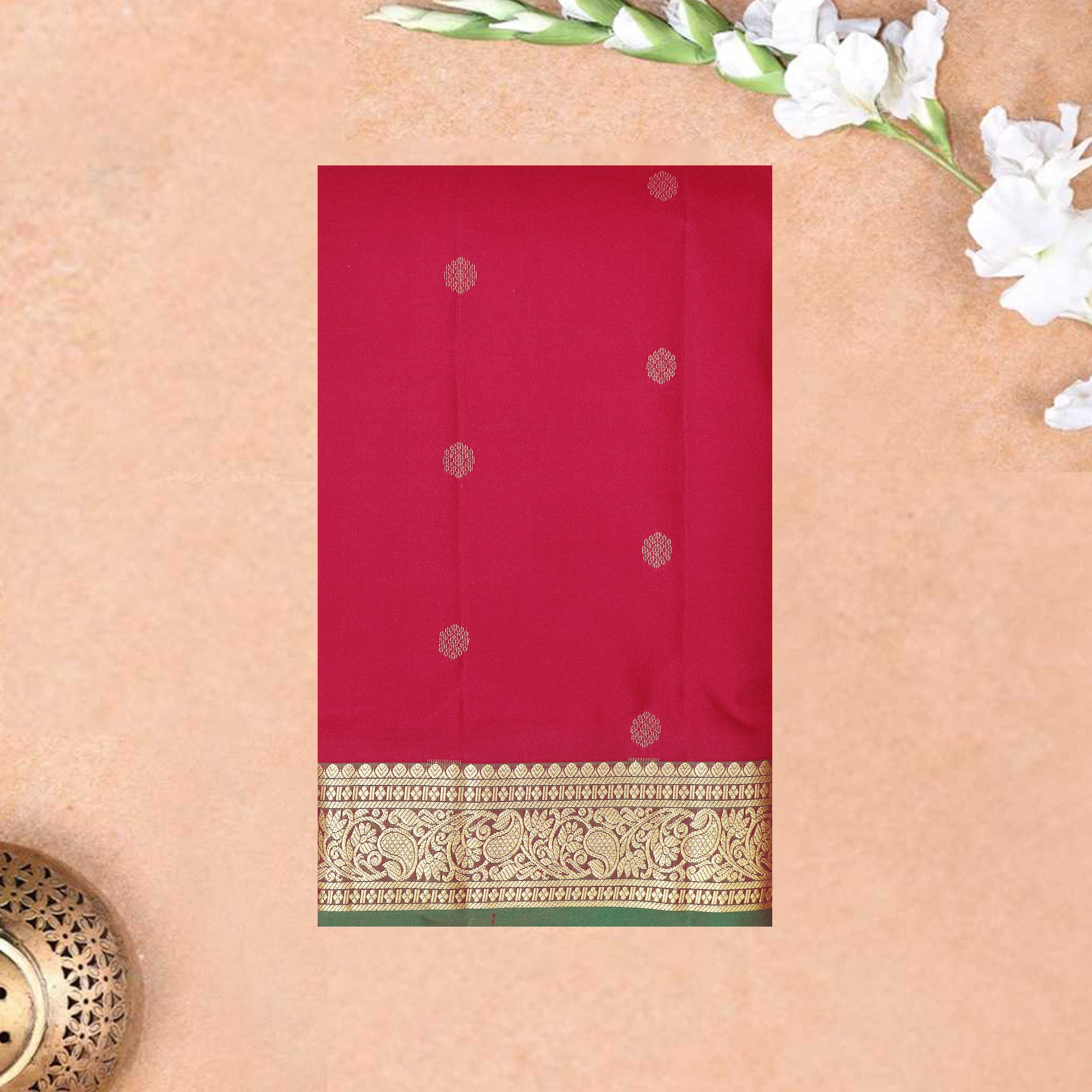 Red With Green Gold Zari Yuvana Semi Soft Silk Saree