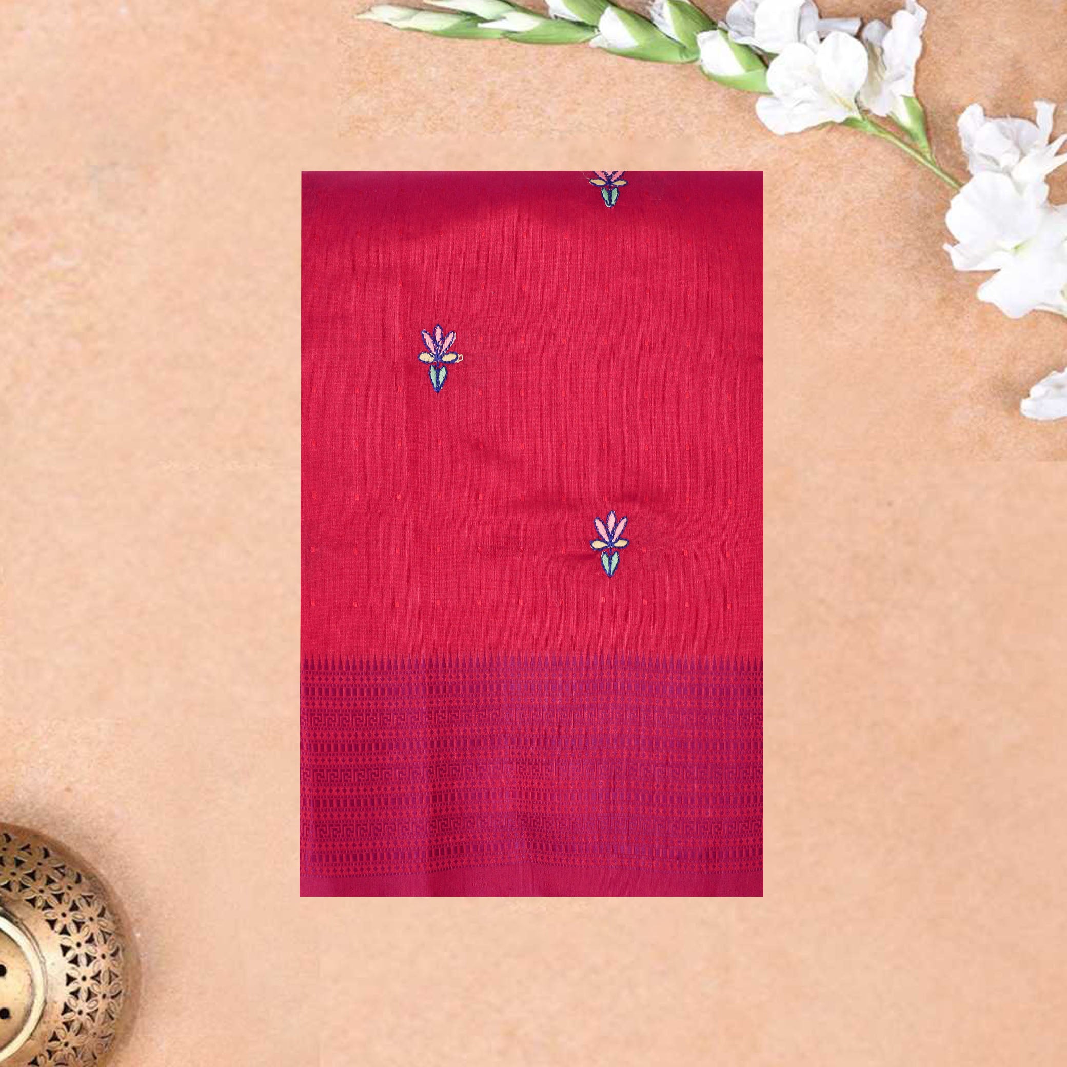 Red With Pink  Fancy Saree