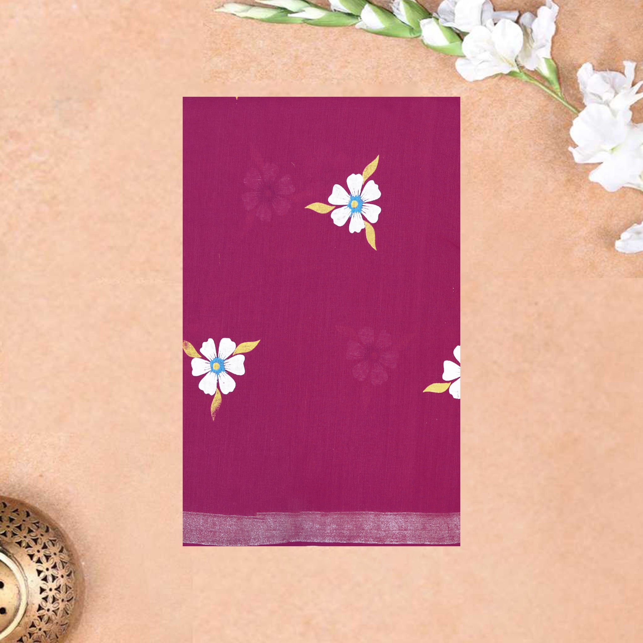 Dark Pink Linen Cotton Saree with Contrast Blouse