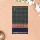 Green With Navy Bloue Small Checked Pattern Pure Cotton Saree without Blous