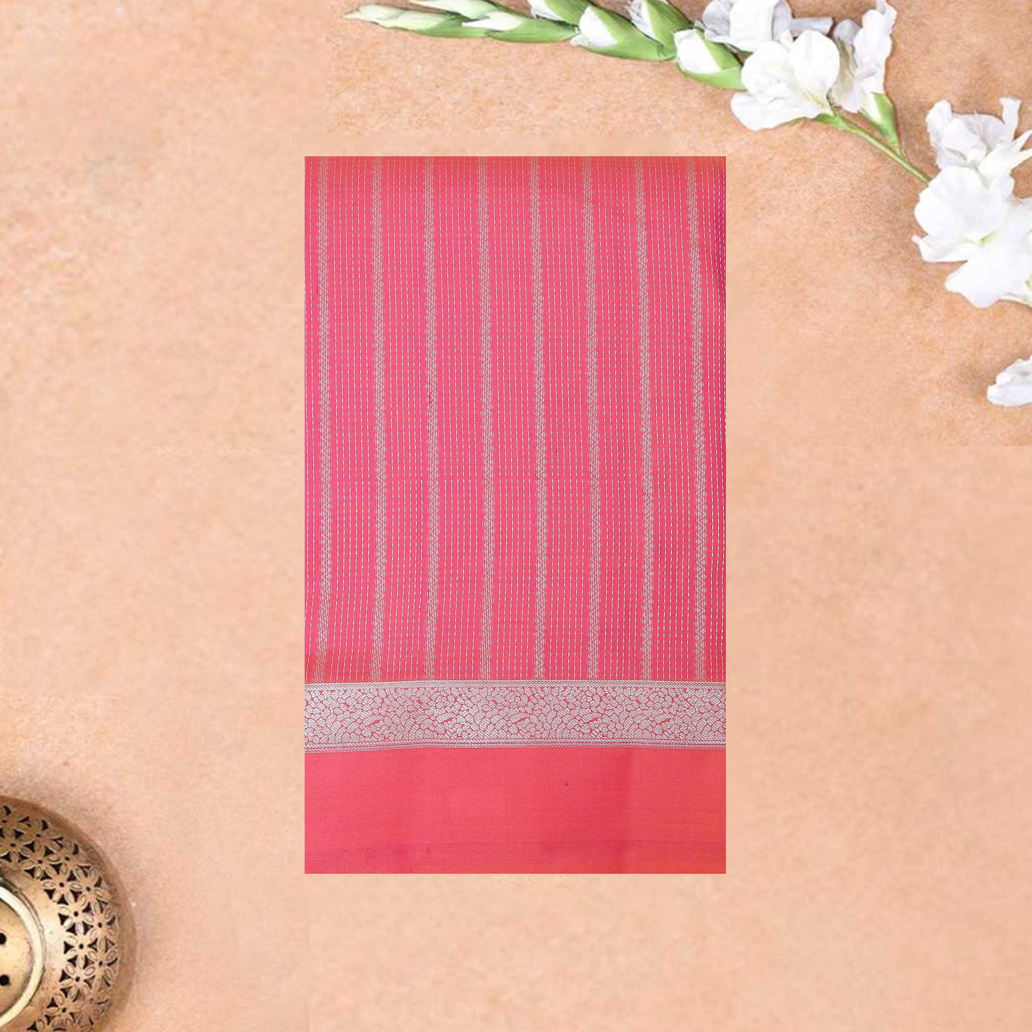 Rose Pink Gold Zari Border Yuvana Semi Soft Silk Saree