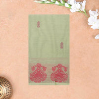 Olive  Green With Red Pure Chettinad Cotton  Saree without Blouse