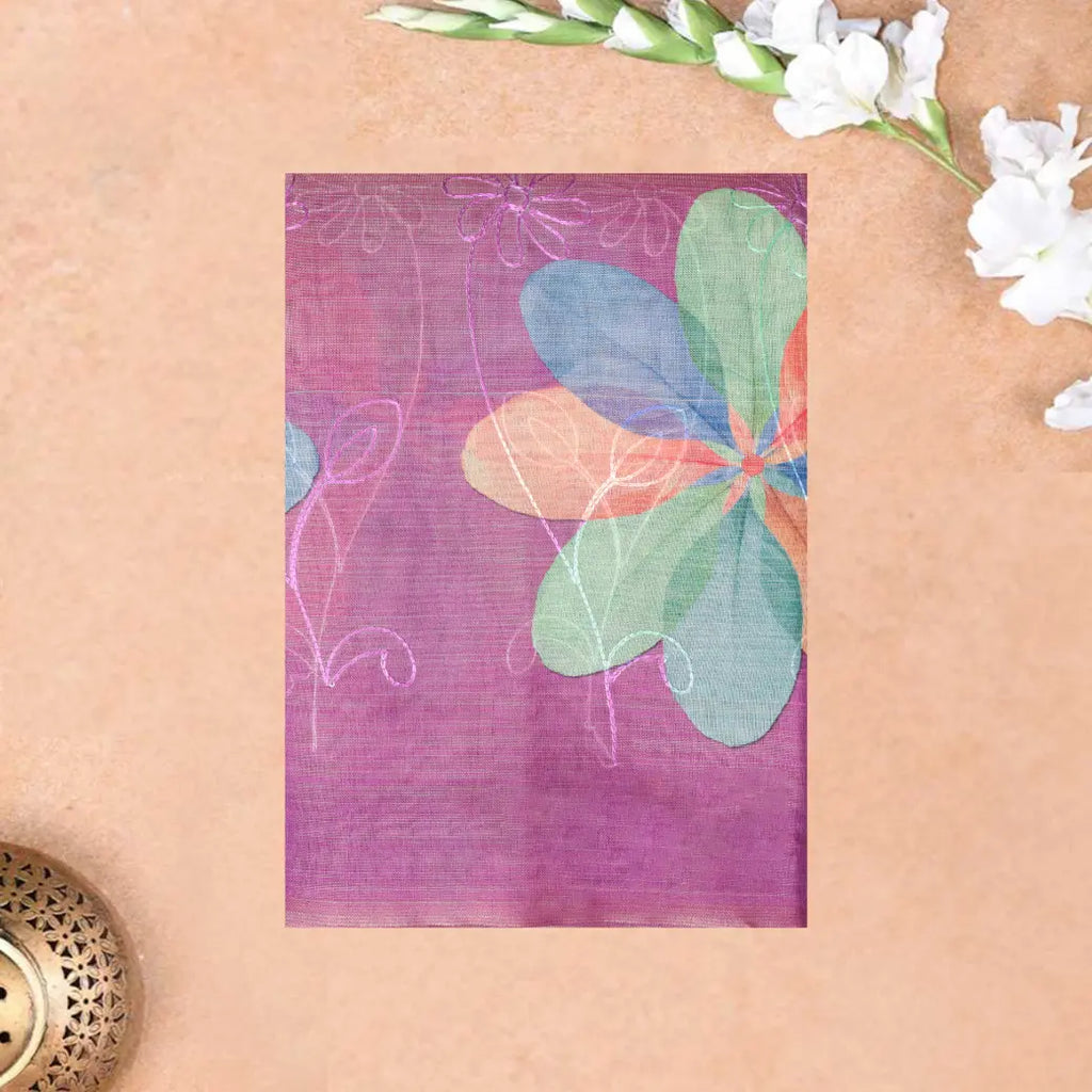 Lavender with Floral Design Trendy Tissue Fancy Saree