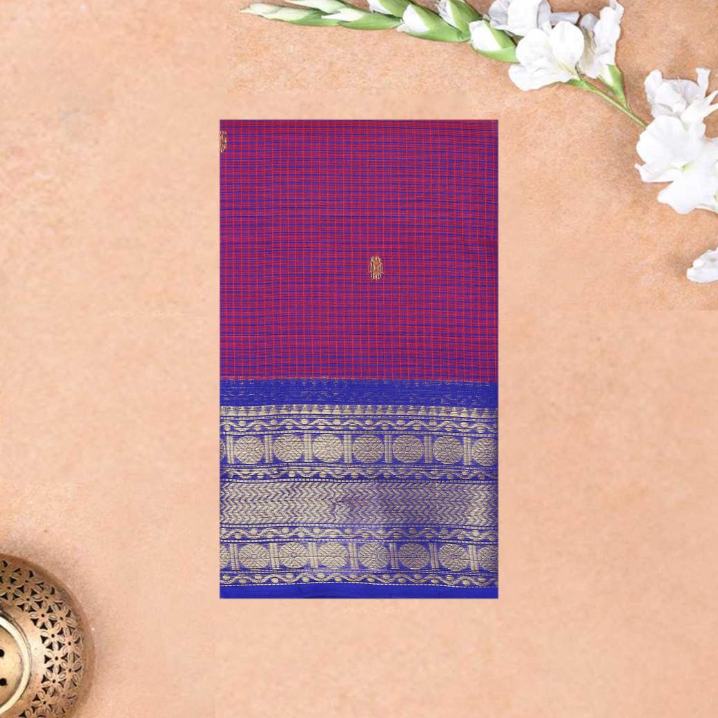 Magenta With Royal Blue Contrast Border Pure Cotton Saree