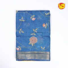 Blue with yellow art tussar saree with embroidery