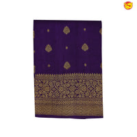 Dark Purple With Floral Motifs Copper Zari Khadi Banarasi Tussar Silk Saree - Thenianantham