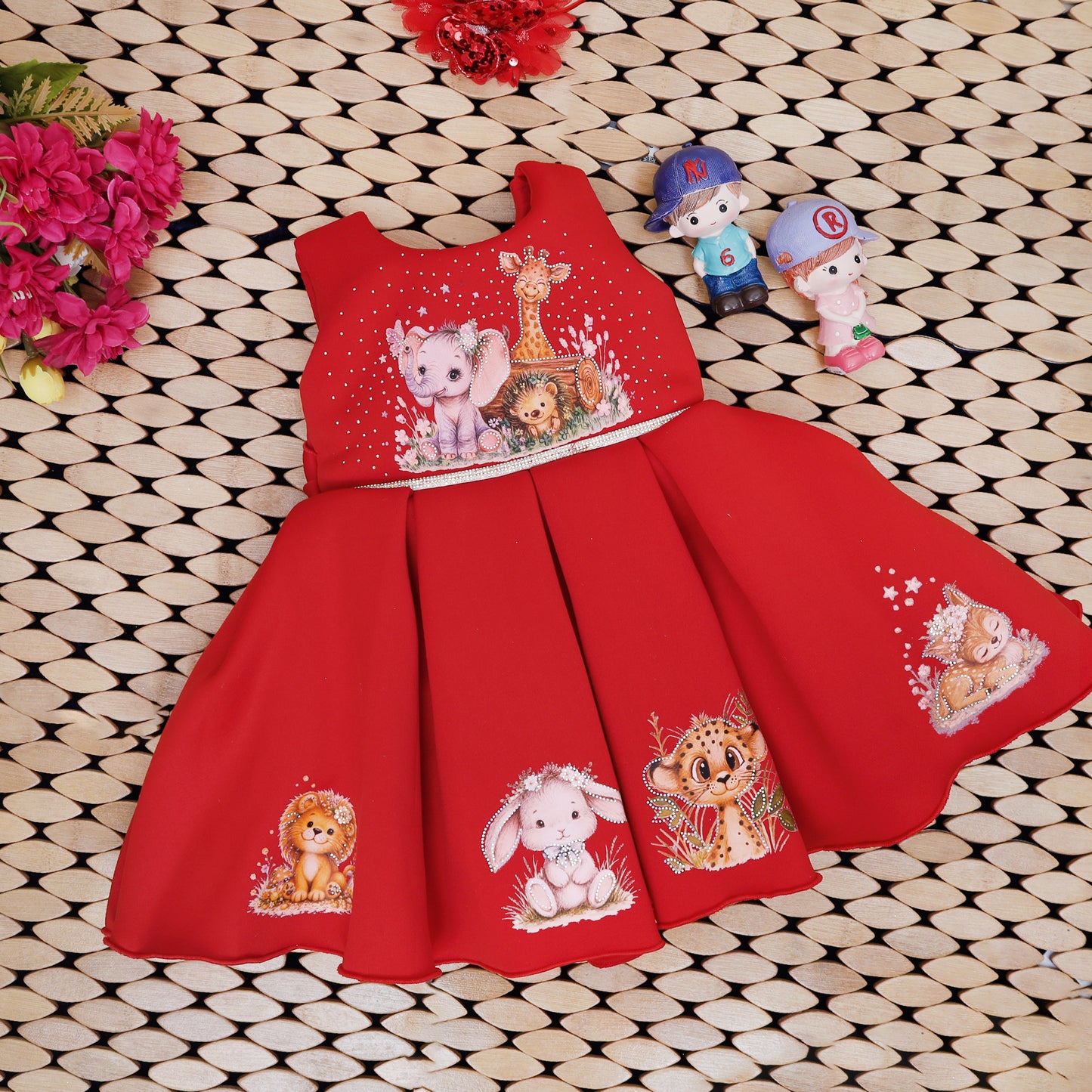 Red Color Girls Branded Readymade Short Frock