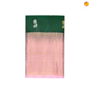 Dark Green With Pastel Pink Gold And Silver Floral Buttas Motifs and Stripes Border Gold Zari Yuvana Pure Soft Silk Saree - Thenianantham