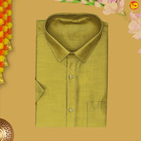 Olive Green With White Dhoti Readymade Shirt And Matching Border Dhoti Set for Men