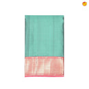 Teal Blue and Dark Peach With brocade weaves Gold and Sliver Zari Border Pure Kanjivaram Wedding Silk Saree - Thenianantham