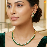 Gold –Plated With Green Stone Necklace matching earrings Set