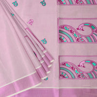 Southloom Exclusive Onam Kerala Traditional Fancy Border Floral Peacock design Cotton Saree (Matching Plain Blouse Included)