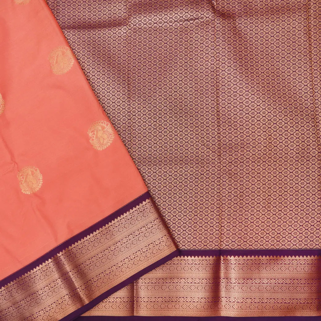peach purple or wine-colored border and pallu Soft Silk Saree