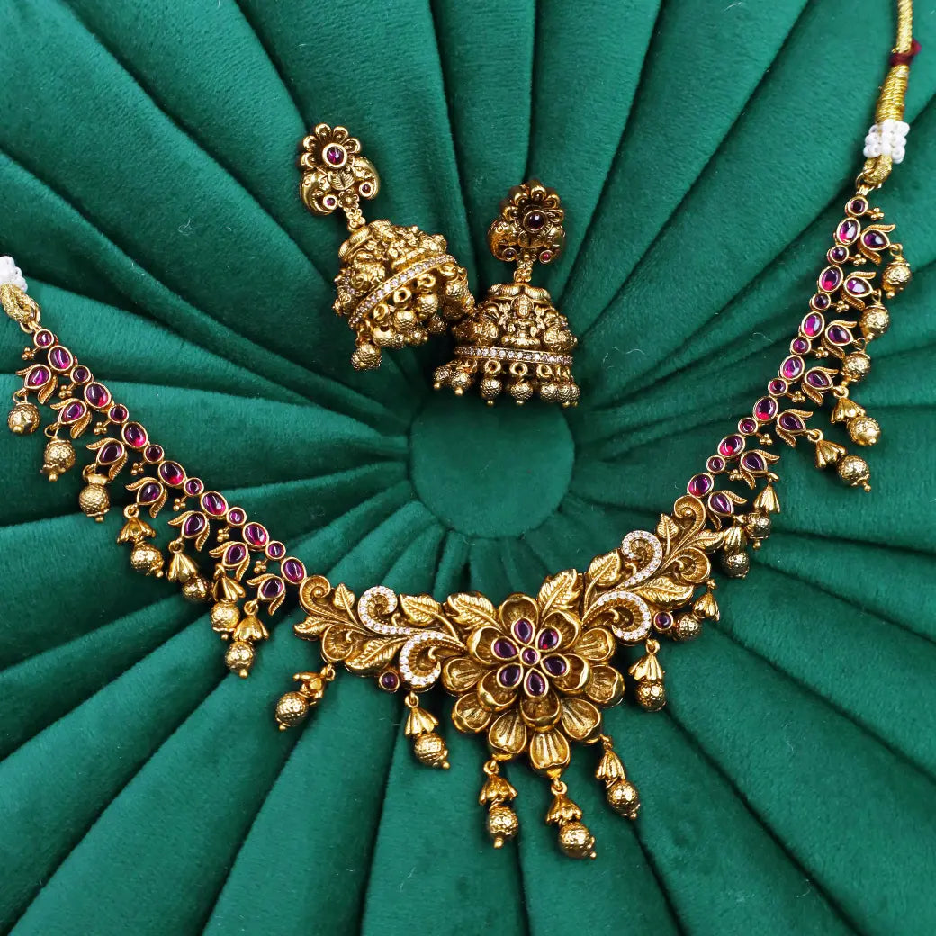 Antique necklace with jhumkas pair
