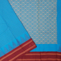 Blue With Maroon  Small Checked Pattern Pure  Cotton Saree without Blous