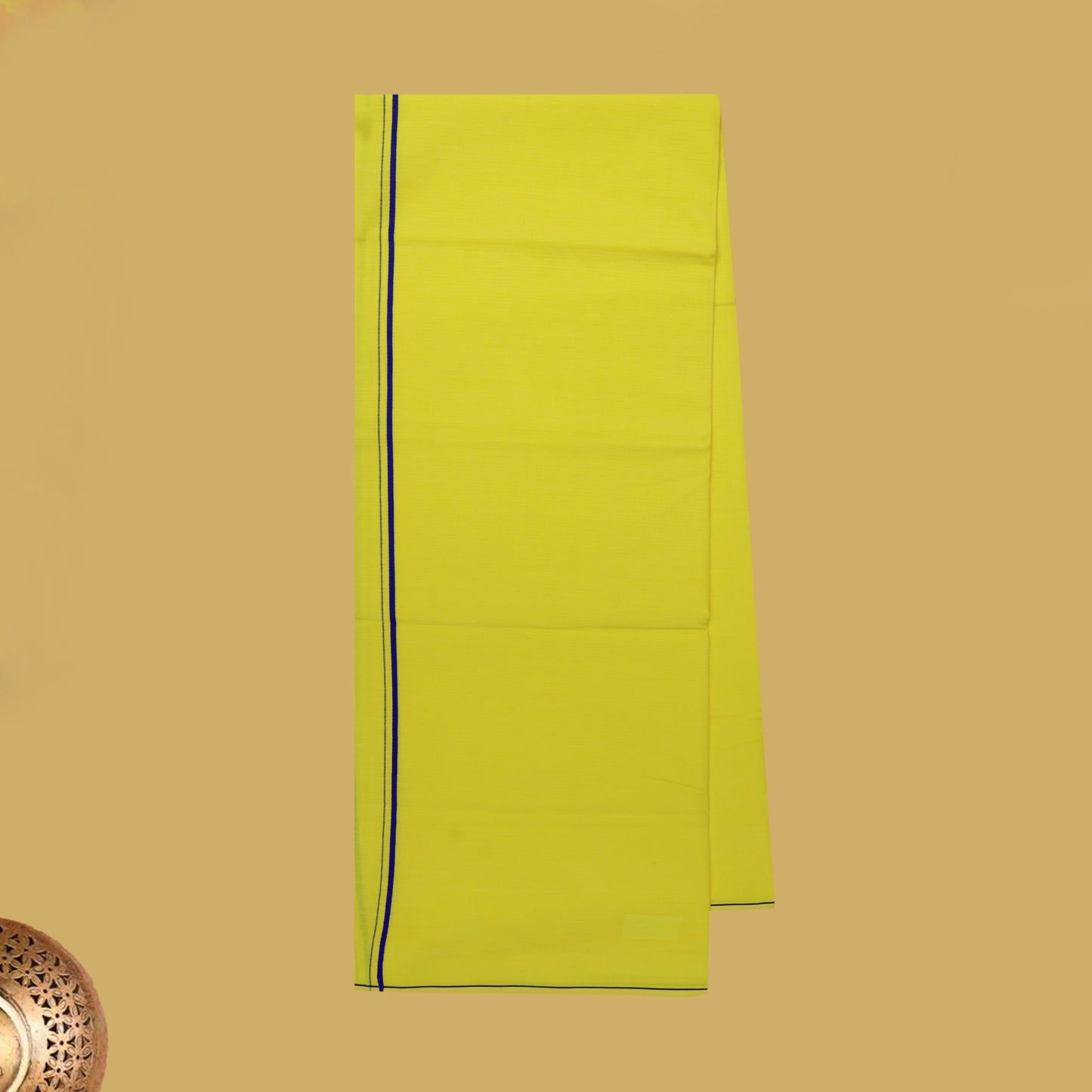 Yellow with Blue Border Men's Dhoti
