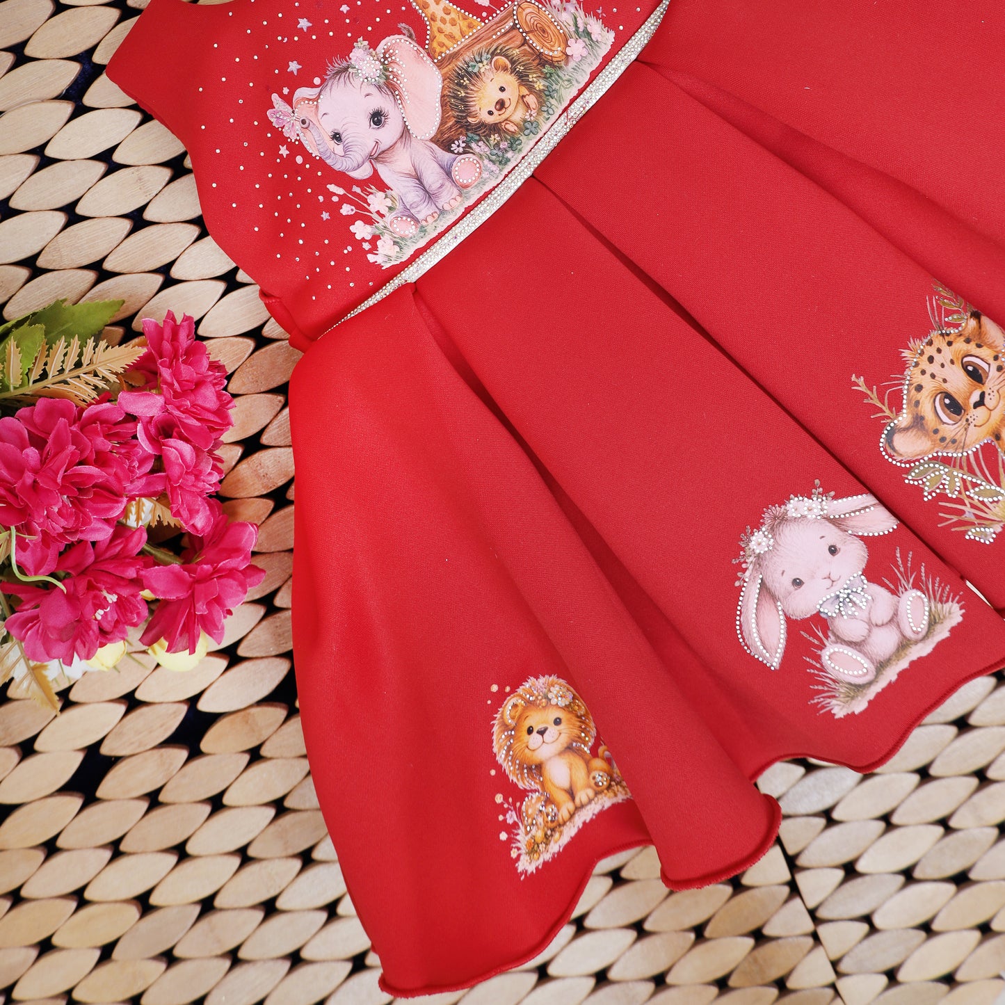 Red Color Girls Branded Readymade Short Frock